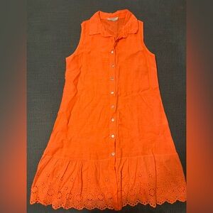 Linen Orange Sleeveless Button-Down Dress Large